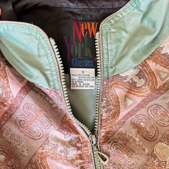 Vintage 80s Seafoam & Pink Windbreaker Spring Jacket, Size Small, Medium - Picture 4 of 6